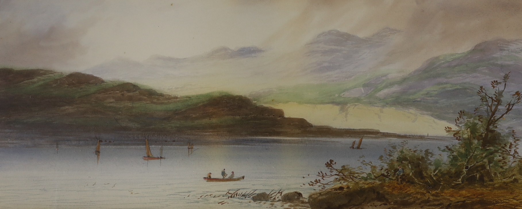 Attributed to Edwin Earp, pair of watercolours, Loch scenes, 18 x 46cm and two other watercolour landscapes by Garman Morris and Kirkpatrick